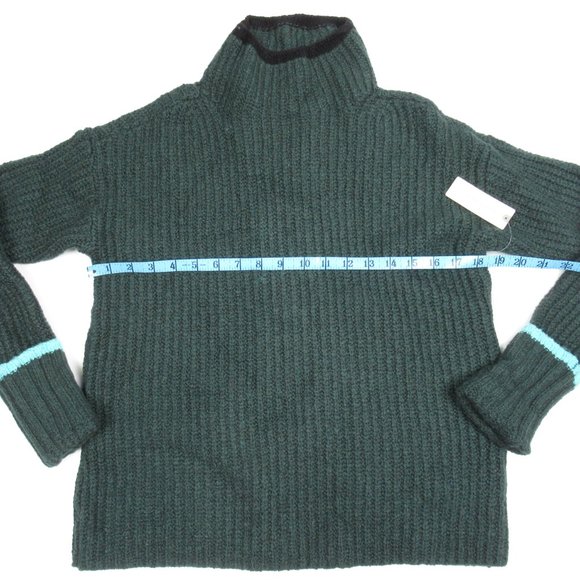 Anthropologie The Maeve Mock-Neck Color-Tipped Sweater Dark Green XXS - Picture 4 of 9